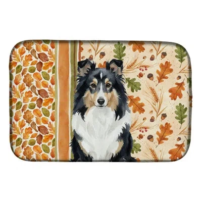 Caroline's Treasures Tricolor Sheltie Heirloom Fall Dish Drying Mat In Natural