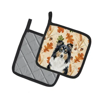 Caroline's Treasures Tricolor Sheltie Heirloom Fall Pair Of Pot Holders In Multicolor