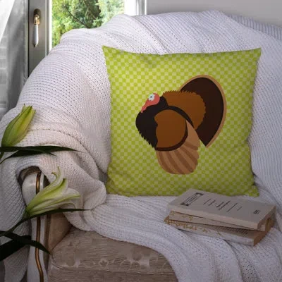 Caroline's Treasures Turkey Check Square Canvas Outdoor Throw Pillow In Green