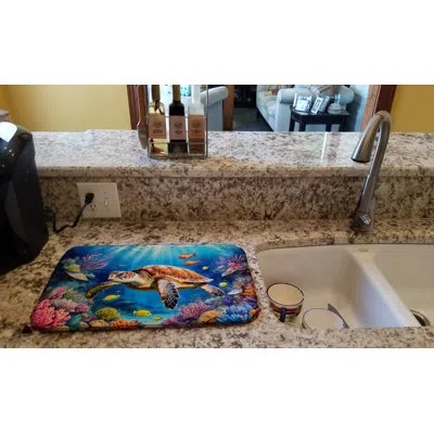 Caroline's Treasures Turtle And Reefs Dish Drying Mat In Natural