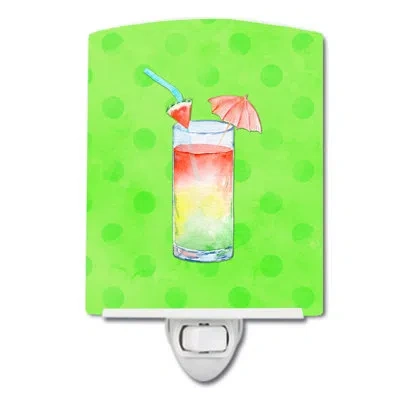 Caroline's Treasures Umbrella Cocktail Polkadot Ceramic Night Light In Green