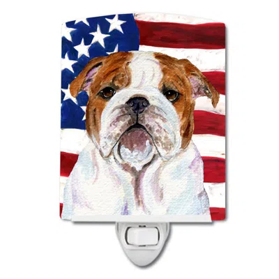 Caroline's Treasures Usa American Flag With Bulldog English Ceramic Night Light In Multi