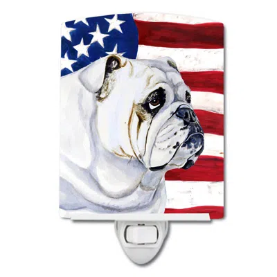 Caroline's Treasures Usa American Flag With English Bulldog Ceramic Night Light In Multi
