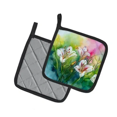 Caroline's Treasures Utah Sego Lilies In Watercolor Pair Of Pot Holders In Multicolor
