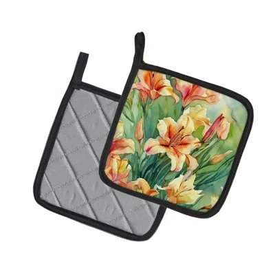 Caroline's Treasures Utah Sego Lilies In Watercolor Pair Of Pot Holders In Multicolor