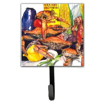 Caroline's Treasures Veron's And Crabs Leash Holder And Wall Hook In Yellow;orange