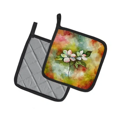 Caroline's Treasures Virginia American Dogwood In Watercolor Pair Of Pot Holders In Multi
