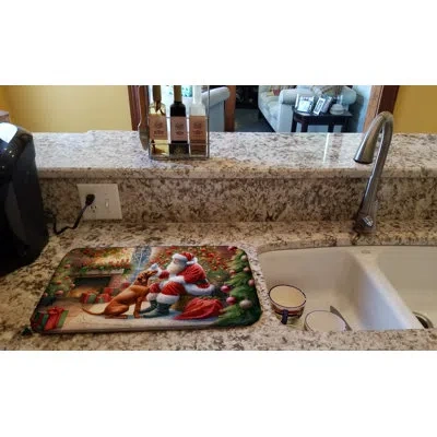 Caroline's Treasures Vizsla And Santa Claus Dish Drying Mat In Natural