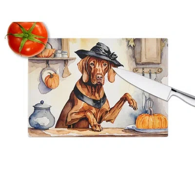 Caroline's Treasures Vizsla Fall Kitchen Pumpkins Glass Cutting Board Large