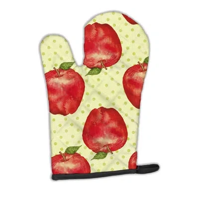 Caroline's Treasures Watercolor Apples And Polkadots Oven Mitt In Red;light Green