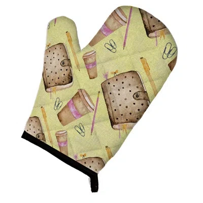 Caroline's Treasures Watercolor Coffee And Journal Oven Mitt In Brown;yellow