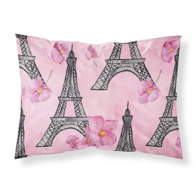 Caroline's Treasures Watercolor Flowers And Eiffel Tower Pillowcase In Pink