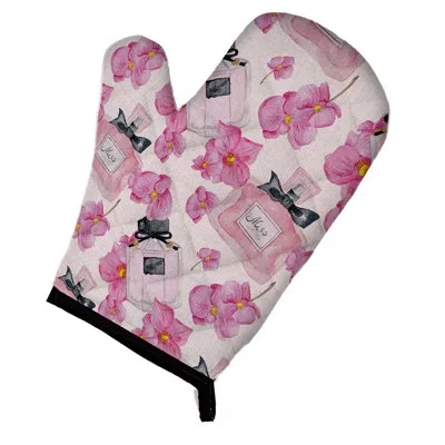 Caroline's Treasures Watercolor Flowers And Perfume Oven Mitt In Gray;pink