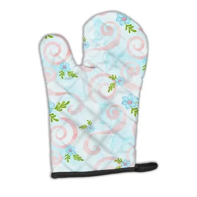 Caroline's Treasures Watercolor Flowers And Swirls Oven Mitt In Green;sky Blue