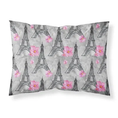Caroline's Treasures Watercolor Flowers Eiffel Tower Pillowcase In Gray