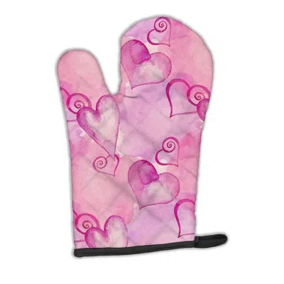 Caroline's Treasures Watercolor Hearts Oven Mitt In Pink