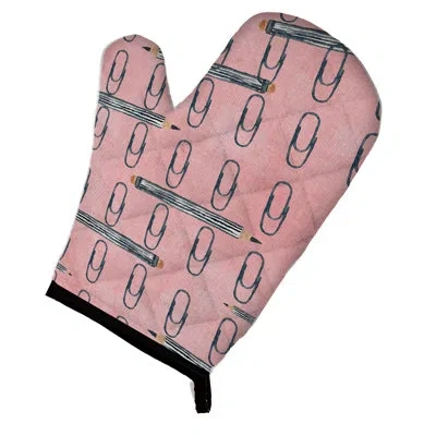 Caroline's Treasures Watercolor Organized Paper Clips Oven Mitt In Pink,gray