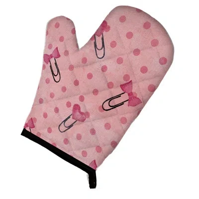 Caroline's Treasures Watercolor Paper Clips And Polkadots Oven Mitt In Black;peach