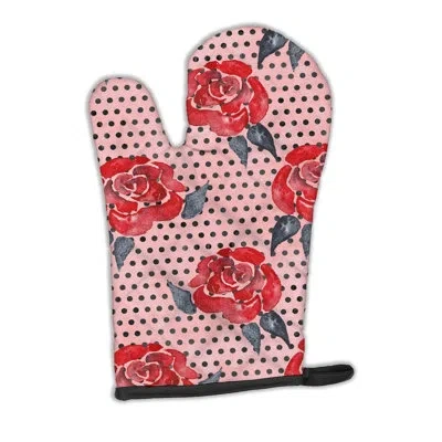 Caroline's Treasures Watercolor Roses And Polkadots Oven Mitt In Red;peach