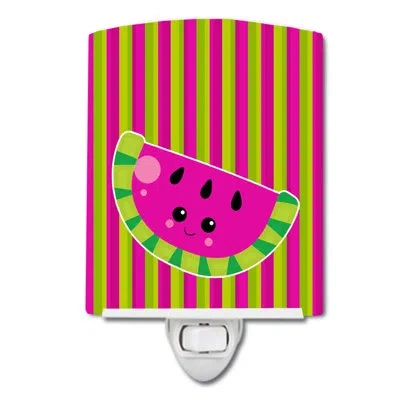 Caroline's Treasures Watermelon Face Ceramic Night Light In Pink