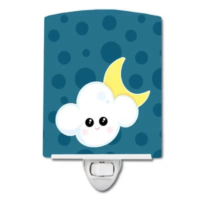 Caroline's Treasures Weather Cloudy Moon Face Ceramic Night Light In Blue