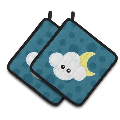 Caroline's Treasures Weather Cloudy Moon Face Potholder In Teal