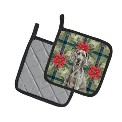 Caroline's Treasures Weimaraner Christmas Poinsettas Pair Of Pot Holders In Multicolor