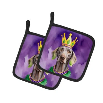 Caroline's Treasures Weimaraner King Of Mardi Gras Pair Of Pot Holders In Multicolor