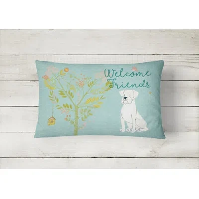 Caroline's Treasures Welcome Friends Boxer Indoor/outdoor Throw Pillow In White