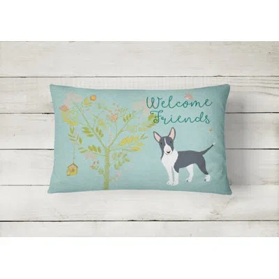 Caroline's Treasures Welcome Friends Bull Terrier Indoor/outdoor Throw Pillow In Black