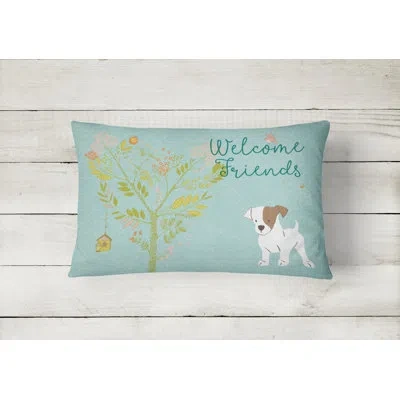 Caroline's Treasures Welcome Friends Jack Russell Terrier Puppy Indoor/outdoor Throw Pillow In White,brown