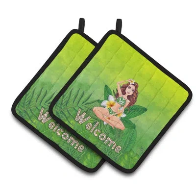 Caroline's Treasures Welcome Lady In Bikini Summer Potholder In Green