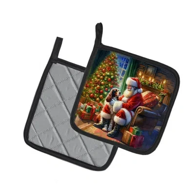 Caroline's Treasures Welsh Springer Spaniel And Santa Claus Pair Of Pot Holders In Multicolor
