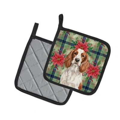 Caroline's Treasures Welsh Springer Spaniel Christmas Poinsettas Pair Of Pot Holders In Multi