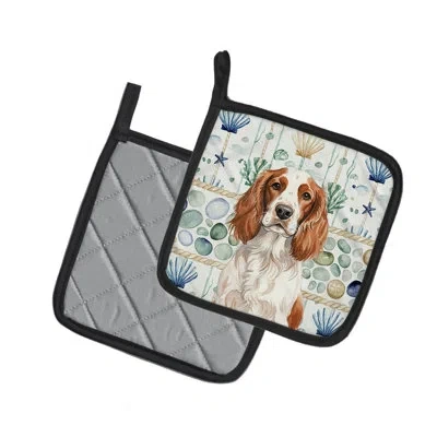 Caroline's Treasures Welsh Springer Spaniel Coastal Sea Glass Pair Of Pot Holders In Multicolor