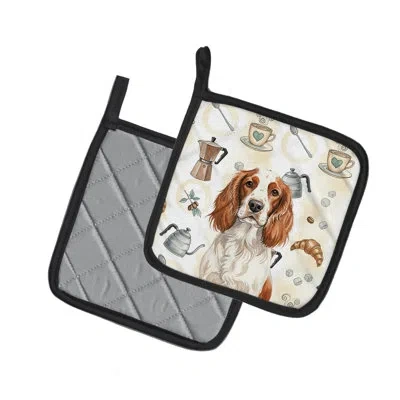 Caroline's Treasures Welsh Springer Spaniel Coffee Bar Pair Of Pot Holders In Multicolor