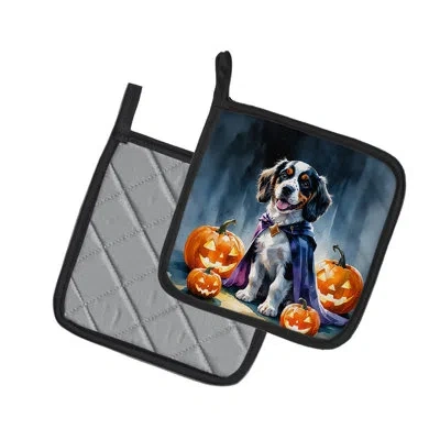 Caroline's Treasures Welsh Springer Spaniel Puppy Halloween Pair Of Pot Holders In Multi