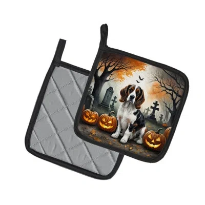 Caroline's Treasures Welsh Springer Spaniel Spooky Halloween Pair Of Pot Holders In Multicolor