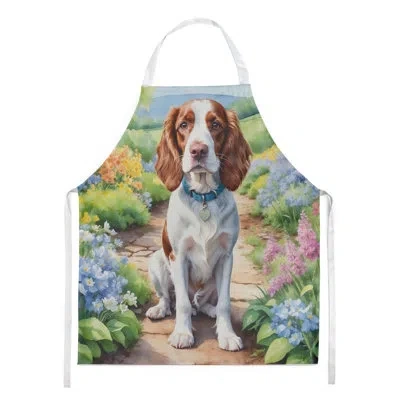 Caroline's Treasures Welsh Springer Spaniel Spring Path Apron In Blue;green;beige