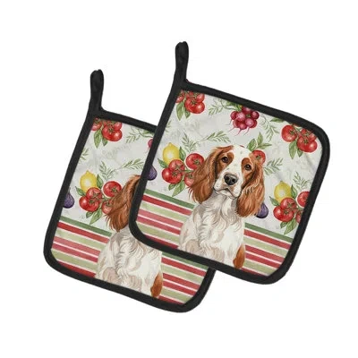Caroline's Treasures Welsh Springer Spaniel Vegetables Pair Of Pot Holders In Multicolor