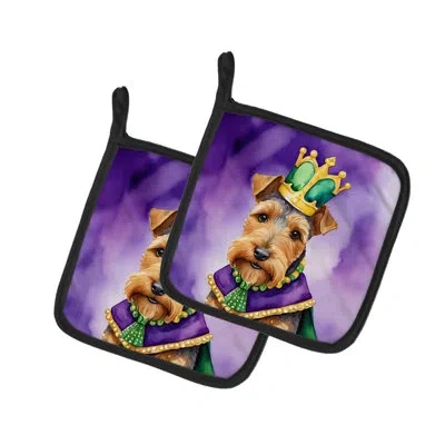 Caroline's Treasures Welsh Terrier King Of Mardi Gras Pair Of Pot Holders In Multicolor