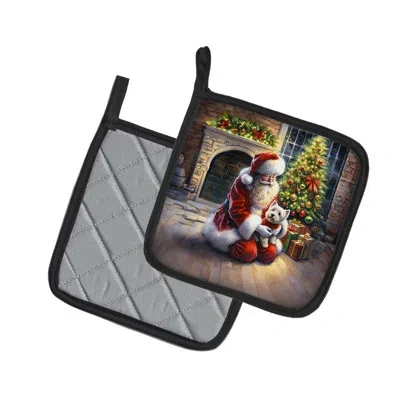 Caroline's Treasures Westie And Santa Claus Pair Of Pot Holders In Multicolor