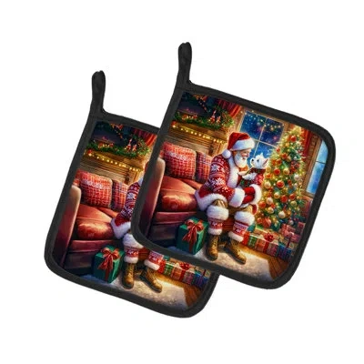 Caroline's Treasures Westie And Santa Claus Pair Of Pot Holders In Multicolor