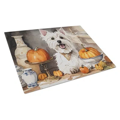 Caroline's Treasures Westie Fall Kitchen Pumpkins Glass Cutting Board Large