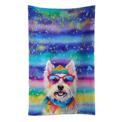 Caroline's Treasures Westie Hippie Dawg Kitchen Towel In Multicolor