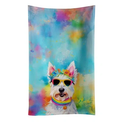 Caroline's Treasures Westie Hippie Dawg Kitchen Towel In Multicolor