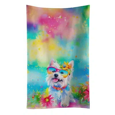 Caroline's Treasures Westie Hippie Dawg Kitchen Towel In Multicolor