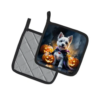 Caroline's Treasures Westie Spaniel Puppy Halloween Pair Of Pot Holders In Multicolor