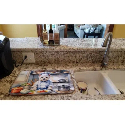 Caroline's Treasures Westie The Chef Dish Drying Mat In Natural