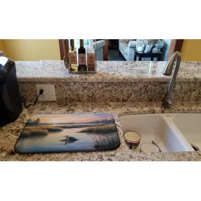 Caroline's Treasures Wetland Wonders Blue Heron Dish Drying Mat In Natural